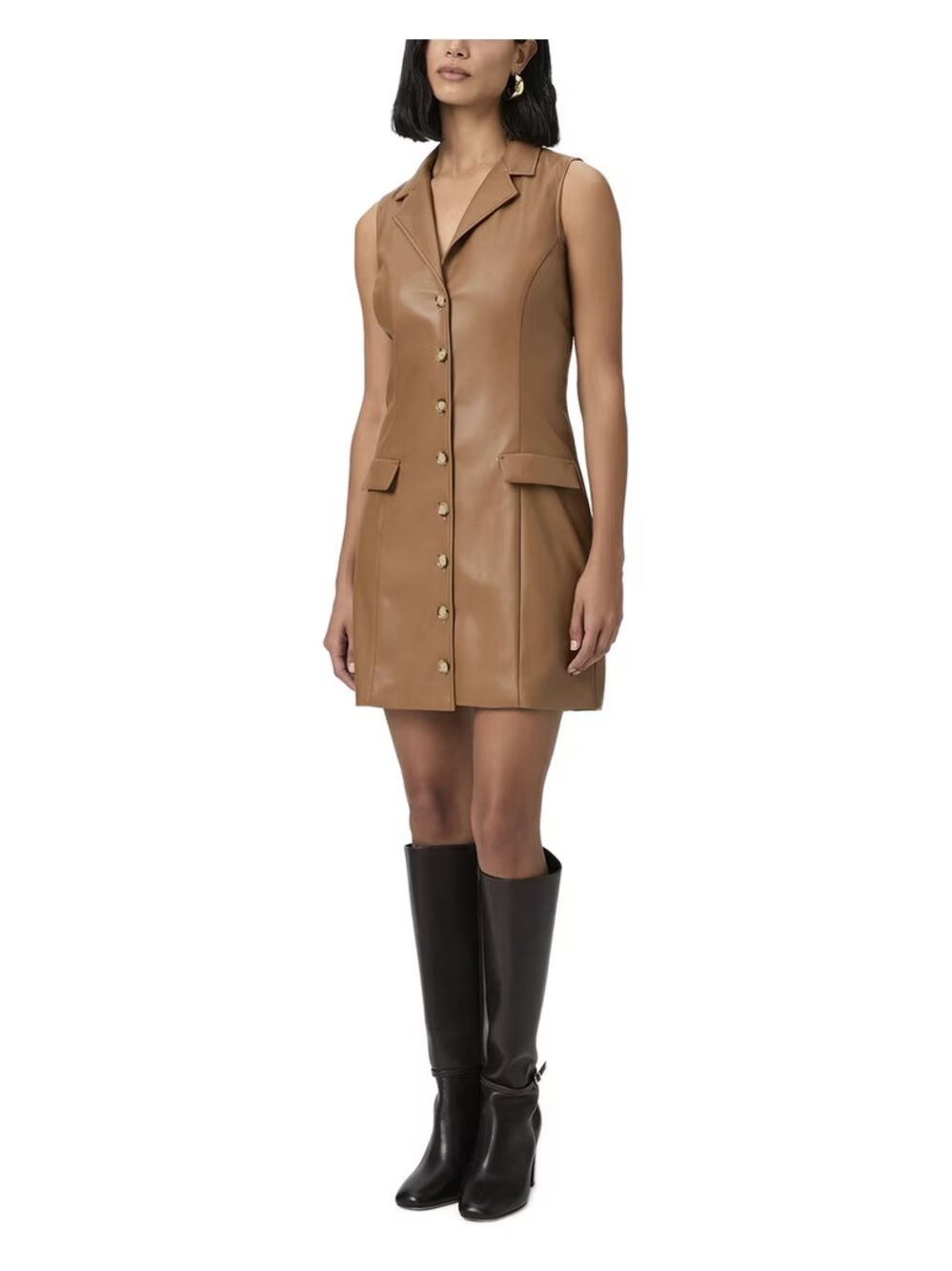NWT PAIGE Argan Oil Faux Leather Sleeveless Button-Front Mini Dress
